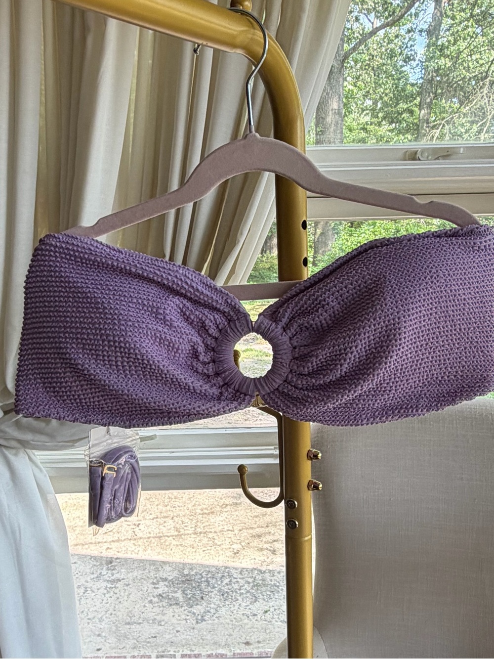 Milly Lavender Textured Strapless Bandeau with Center Ring